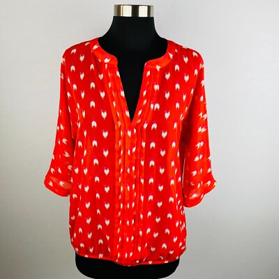 Gap Outlet Top Womens Colorful Hearts Pleated Front Elastic Hem M