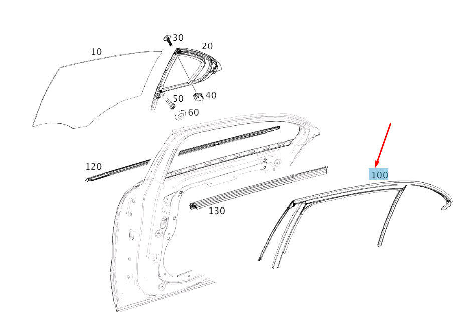 MERCEDES-BENZ A W176 Führungsschiene für Türfenster hinten links A1767350025