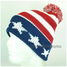 New American Stars Stripes USA Flag Thick Needle Double Ply Knit Beanie Hat