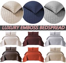 3 Piece Quilted Bedspread Bed Throw Single Double King Size Embossed Bedding Set