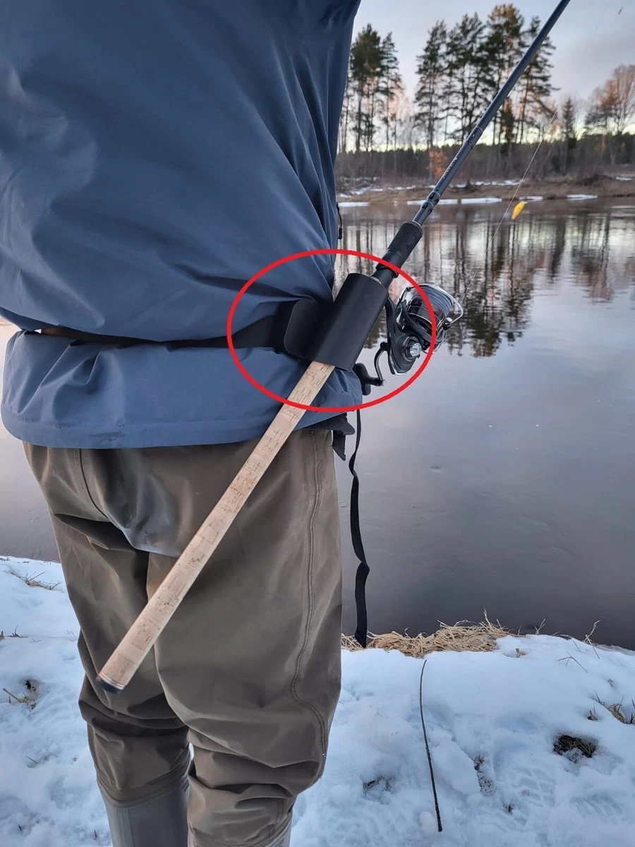 Fishing rod holder for waist bag / hands free fly fishing rod