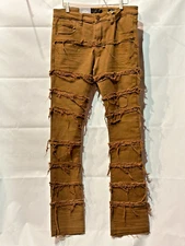 New! Bleeker Bleeker Distressed Pocketed Stacked  Jeans with edge WHEAT