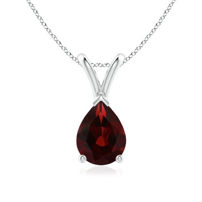 Halskette mit Anhänger Angara 1,3 ct birnenförmiger natürlicher Granat in 14 Karat Weißgold