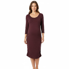 Isabel Maternity Midi Dress M Burgundy Black Ruched 3/4 Sleeve Maternity Stretch