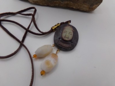 Two-layer Buddha pendant necklace w/faceted gemstones over the head free gift