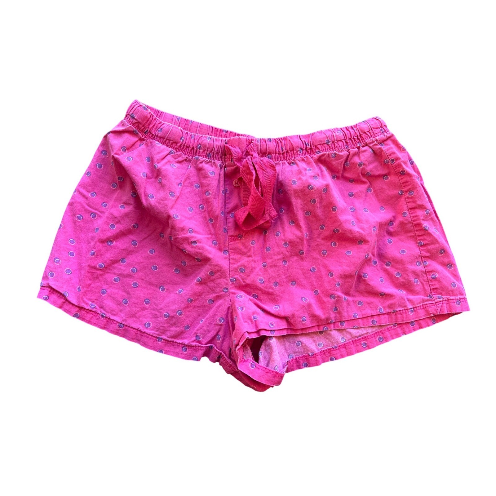 Pink Polka Dot Cotton Pajama Shorts Womens Medium Elastic Waist Lounge Sleepwear