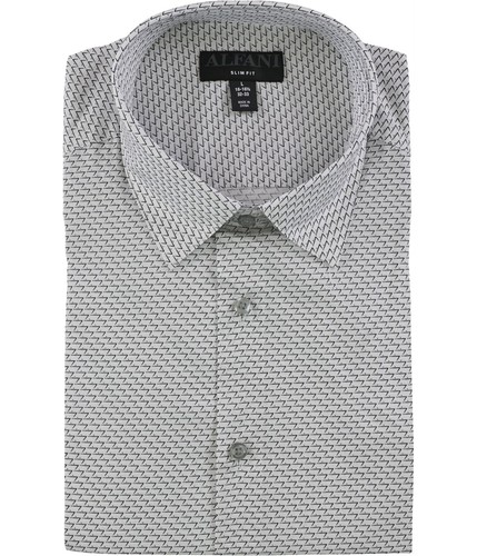 Alfani Mens Dot Seven Button Down Dress Shirt, whiteblack, M Neck, 34 Length