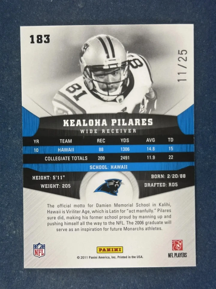 2011 Gridiron Gear Platinum X's #183 Kealoha Pilares Panthers /25 - Image 2 of 2