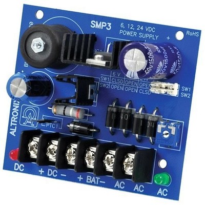 Altronix SMP3 Power Supply Charger, Single Output, 6/12/24VDC at 2.5A, 24/28VAC,