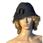 Vtg San Diego Hat Co Black Wool Felt Cloche Hat Bow Accent Winter Great Gatsby