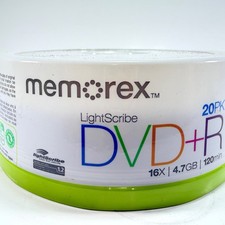 Memorex DVD R Recordable Discs 20 Pack Lightscribe 16x 4.7GB 120min New Sealed