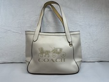 Coach Pebbled Leather Tote Bag Ivory Cream Large Shoulder Carriage Logo NO TAG