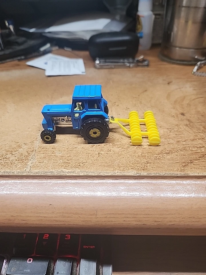 Vintage 70s Matchbox Superfast Ford Tractor & Harrow Blue Yellow - Image 2 of 4