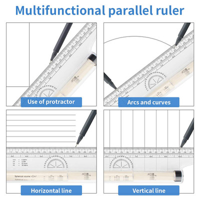 Multi-Purpose Drawing Parallel Rolling Ruler, 12 Inch Drawing Design Ruler fo...