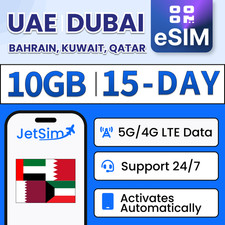 Gulf Region eSIM - 10GB High-Speed, 15 Day JetSim/Travel SIM