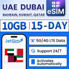 Gulf Region eSIM - 10GB High-Speed, 15 Day JetSim/Travel SIM