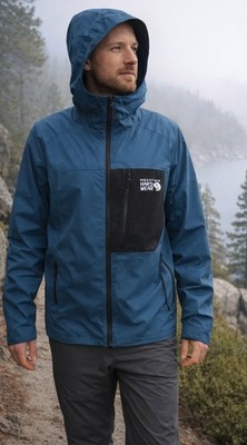 Mountain Hardwear Rain Jacket Mens Small Blue Hooded Full Zip Shell OM2926