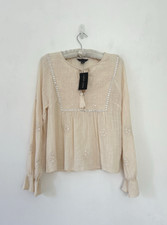New Look Top Women's Embroidered Mirror Boho Festival Tassel Size 10 BNWT