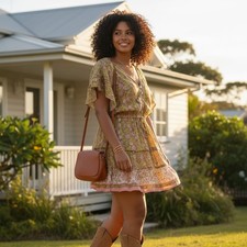 Spell & The Gypsy Collective Dress XL Dahlia Ra Ra Dress in Bronze
