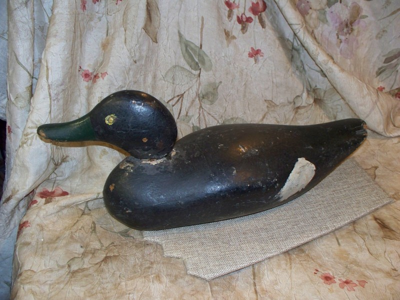 ANTIQUE BLACK DUCK ?  DECOY- 1920-30'S ERA?- MASON FACTORY? HAND PAINTED- AS IS