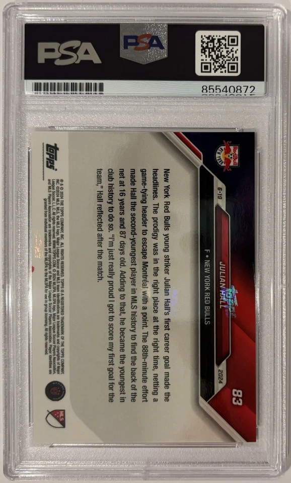 Julian Hall Signed 2024 MLS Topps Now Card RC 83 PSA ENCAP New York Red Bulls - Image 2 of 2