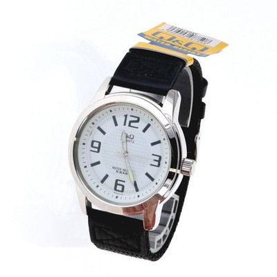 Q & Q Silver Finish White Dial Black Nylon Band