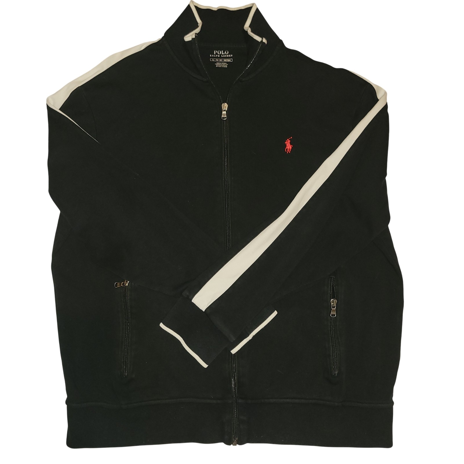 Polo Ralph Lauren giacca uomo XL nero bianco full zip pista cotone rosso logo pony