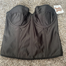 Vintage Corset Bustier Plus Size 40DD Black Satin Lace Trim Lingerie Boudoir Bra