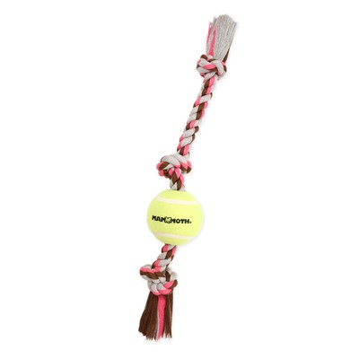 Mammoth Flossy Chews Cottonblend 3 Knot Tug with 4'' Tennis Ball Rope Dog Toy