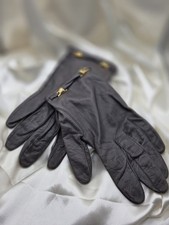 Vintage Aris Leather Gloves Silk Lined Gold Hardware Accents Grey Size 7.5