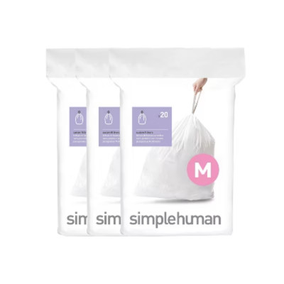 simplehuman 45L Code M Custom Fit Kitchen Trash Bag Liners 3 Quick- Packs - 60ct