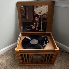 Crosley Wooden Vintage Record Player Turntable with Take Care Vinyl Album