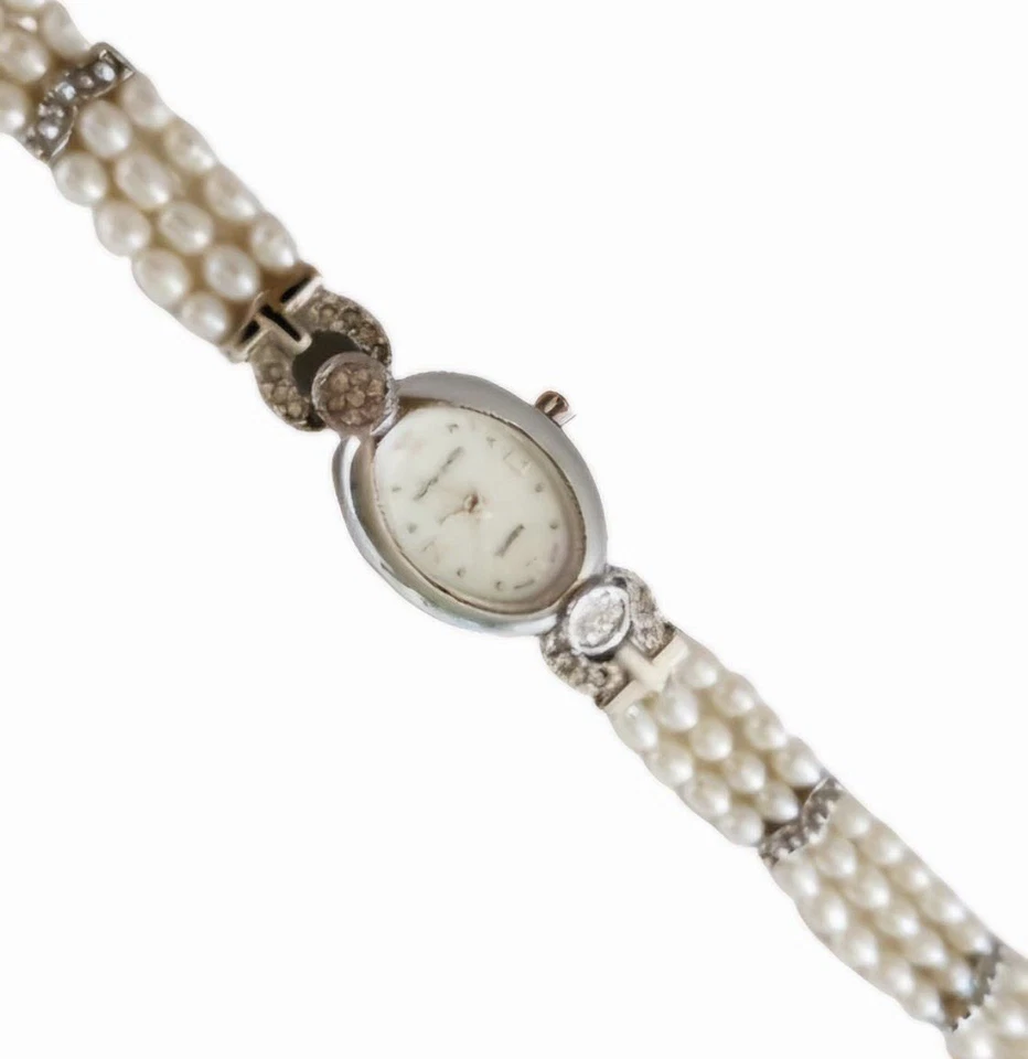 Raro reloj para mujer Paolo Gucci 1964 vintage plateado, cuarzo y perla real Foto 3 de 4