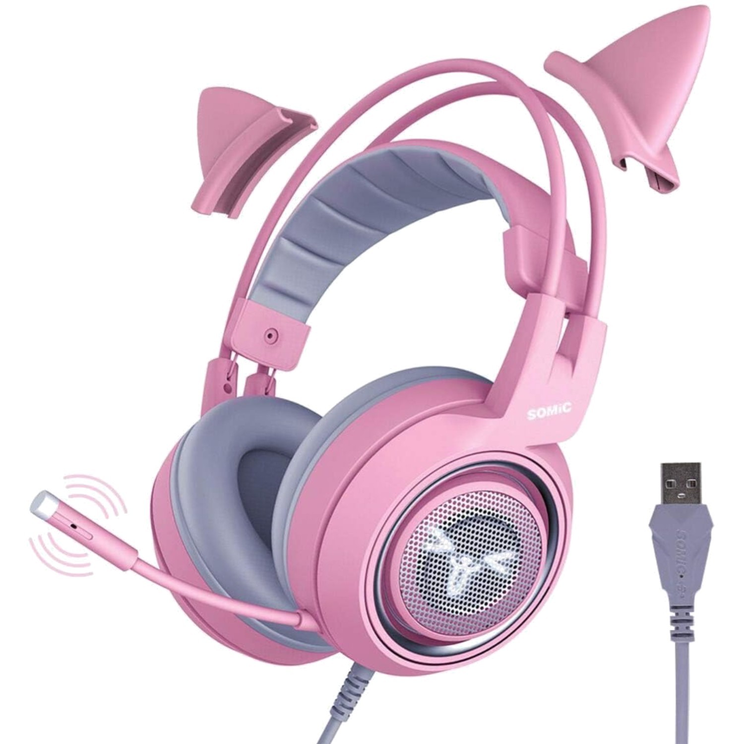 Casque micro rose SOMIC G951pink pour éliminer les douleurs d'oreilles en jeu