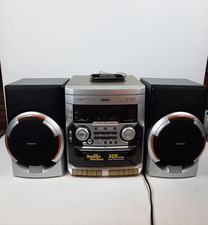Phillips C155 Mini Hifi system 3 CD changer with Speakers Twin Cassette WORKING