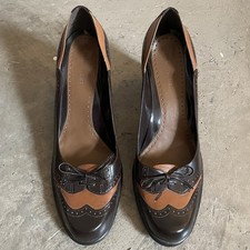 Nine West Leather Upper Brown Tan 2.75" Pumps Block Heel Round Toe Size 10M