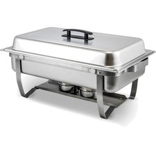 Commercial-Grade 8 Qt Silver Chafer with Folding Stand & Lid Clips for Catering