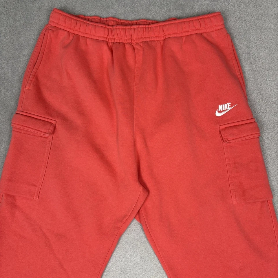 Мужские тренировочные штаны Nike XXL спортивная одежда клуб флис карго бегуны сужающиеся персиковые красные - Изображение 3 из 4
