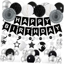 Birthday Decorations Black 59Pcs Happy Birthday Banner Black Balloons Stars 
