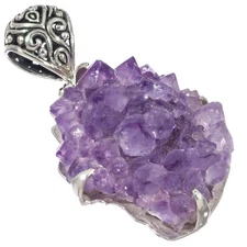 925 Silver Fifi Rose Amethyst Stalactite Tip Druzy Sterling Pendant, 1 7/8"