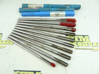 LOT OF 10 HSS & CARBIDE TIPPED CHUCKING REAMERS .2495" TO .4070" DIA
