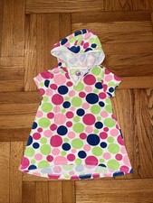 OP Swimsuit Cover Girl 6/6X Terry Cloth Hood White with Polka Dots EUC