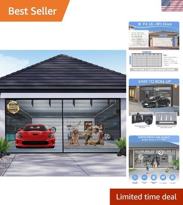 Retractable Fiberglass Garage Door Screen 16x8FT - Wind Resistant & Easy Pass