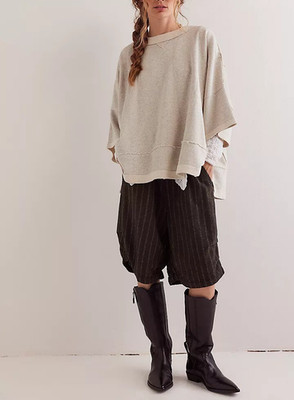 Free People We The Free Cityscape Pullover Top Oversized Cotton XS NEW 276940