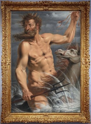 Hand-painted classical oil painting art male nude man horse on canvas 24''X36''