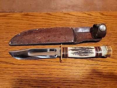 Marbles Gladstone Mich. USA  IDEAL Knife Full 4 Pin Stag Handle & Pommel