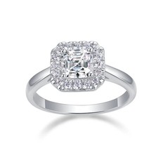 Moissanite Engagement Wedding Ring 1 Ct Emerald Cut 14K White Gold Plated