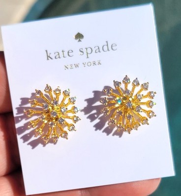 NWT kate spade Flying Colors Starburst Sputnik Chrystal Earrings Clear/ Gold