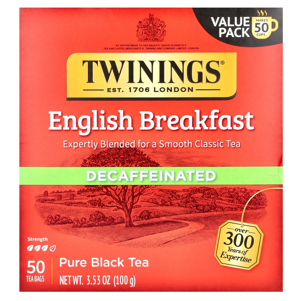 Pure Black Tea, English Breakfast, Decaffeinated, 50 Tea Bags, 3.53 oz (100 g)