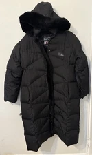 First Down Long Puffer Jacket Women Large Black Down Feather Full Zip Parka Coat